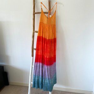 ANTHROPOLOGIE Rainbow Colorblock Maxi Dress Racerback Setting Sun Size Large